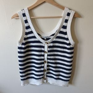 Madewell navy/cream striped sweater vest, button-down, size small